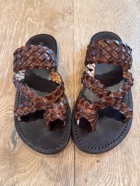 Saint Laurent Braided Neil Leather Slide Sandals in Brown size 37 worn once